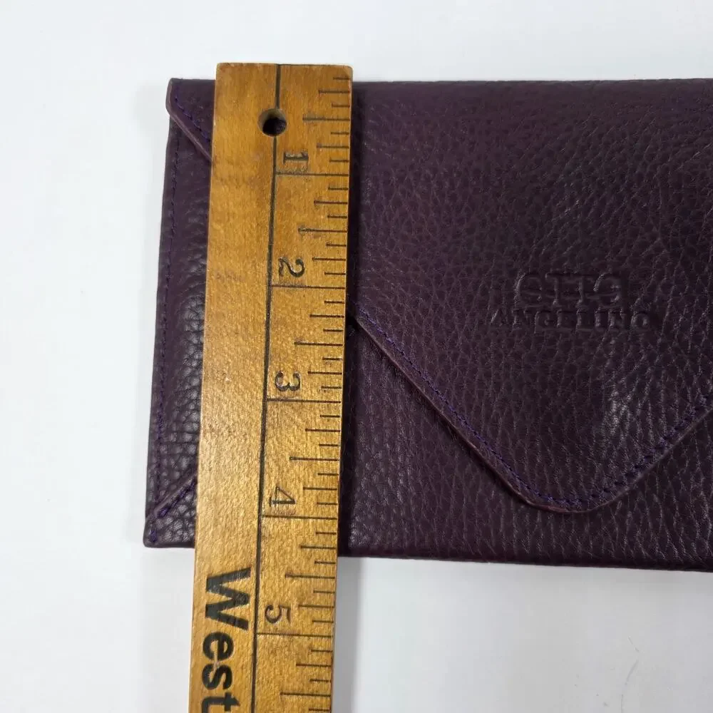 Otto Angelino Plum Purple Leather Envelope Wallet Clutch RFID Card Holder